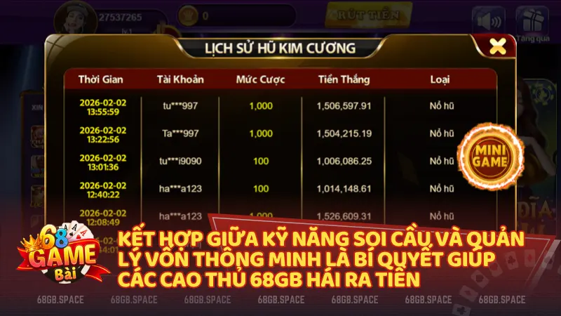 Sự kết hợp giữa kỹ năng soi cầu và quản lý vốn thông minh là bí quyết giúp các cao thủ 68gb hái ra tiền từ những viên kim cương đắt giá.